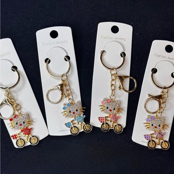 Mint BAG CHARM Sparkly Cat on Bicycle Keychain/Purse Charm Purple - Picture 4 of 11